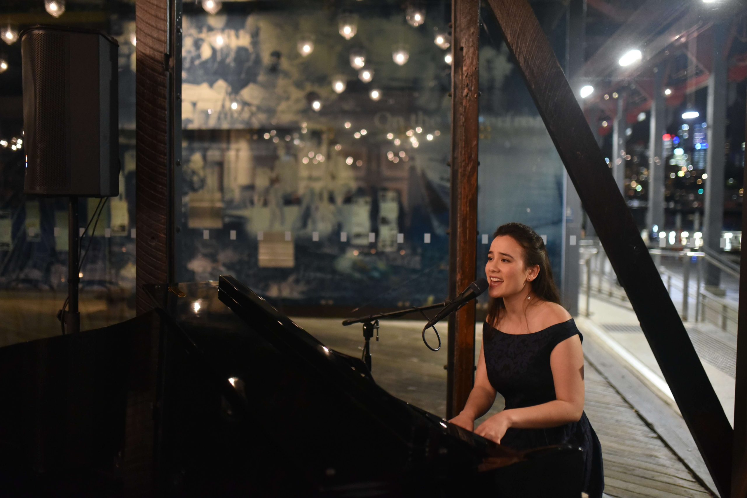Pianist singing at the keyboard
