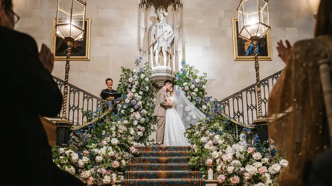 Couple getting married in Ashridge House